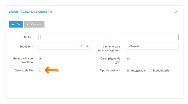 Code file em páginas autogeradas