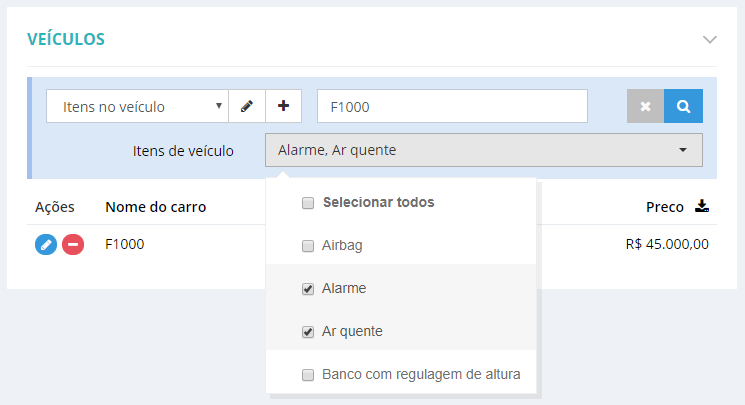 filtro com múltipla seleção