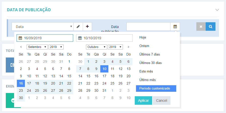 filtro com range de data