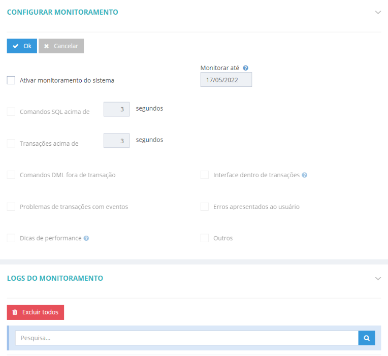 Página de monitoramento de sistemas no WES