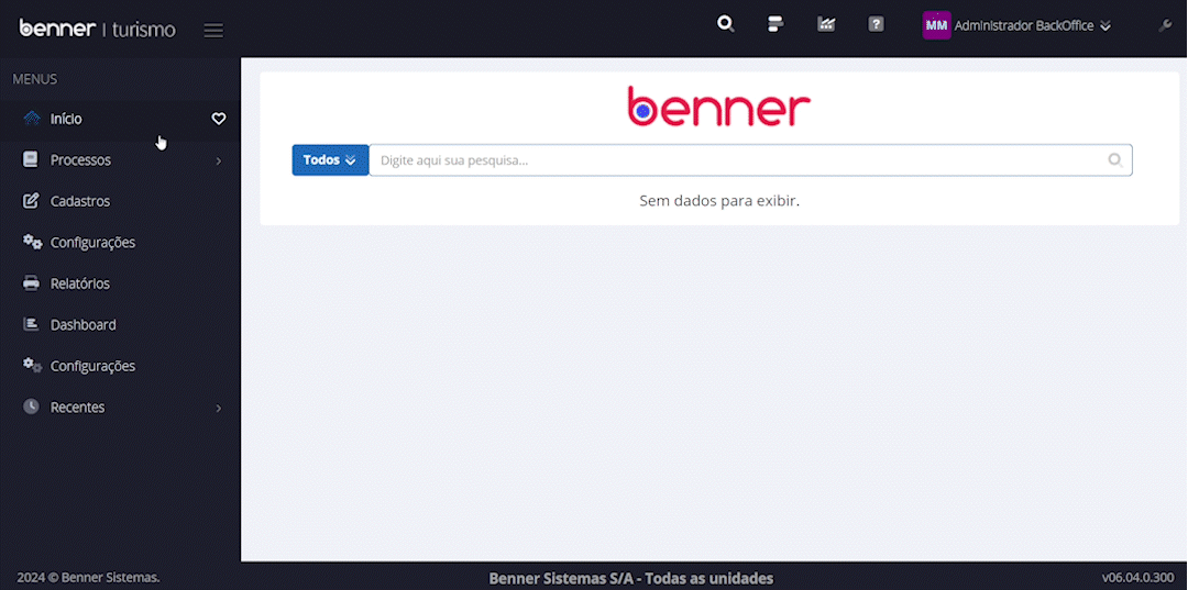 Gif mostrando o processo de adicionar páginas aos favoritos ao clicar no coração ao lado dos itens no menu.